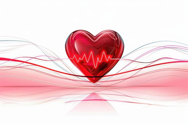 Cuore rosso su sfondo bianco con onde cardio brillanti