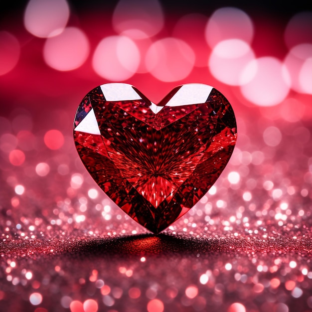 Cuore rosso su sfondo di glitter bokeh concetto del giorno di San Valentino