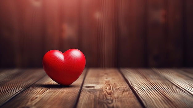 Cuore rosso sul pavimento in legno sfondo bokeh concetto di amore e passione IA generativa