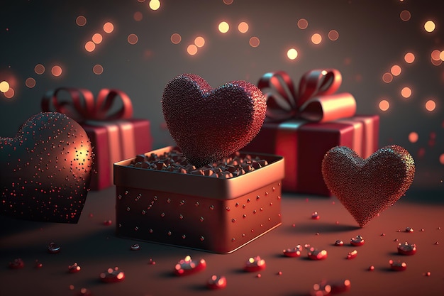 Cuore San Valentino scatole regalo cioccolato a forma di cuore amore uno stato d'animo festivo tutto luccica primo piano