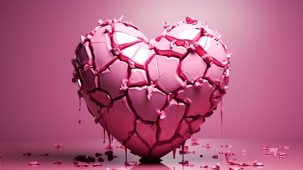 Cuore spezzato nei biglietti di San Valentino Tristezza sullo sfondo rosa