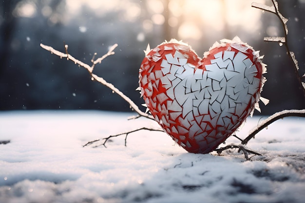 Cuore spezzato nella foresta invernale Sfondo di San Valentino