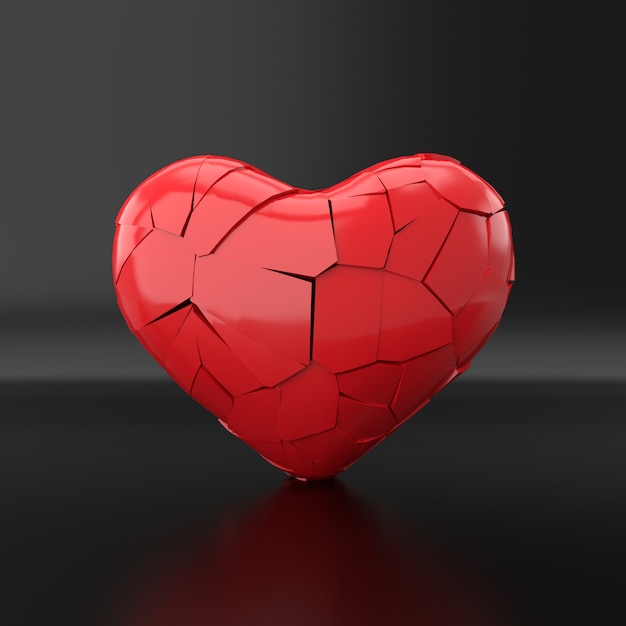 Cuore spezzato. Rendering 3D.