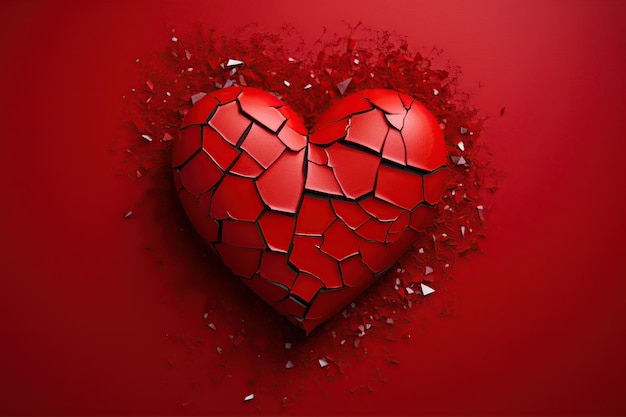 Cuore spezzato su sfondo rosso