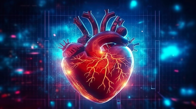 Cuore umano con cardiogramma per il cuore medico sfondo di assistenza sanitaria AI Generative