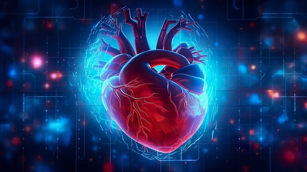 Cuore umano con cardiogramma per sfondo di assistenza sanitaria cardiaca medica AI Generativo
