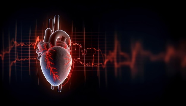 Cuore umano con cardiogramma per sfondo di assistenza sanitaria cardiaca medica Generativo Ai