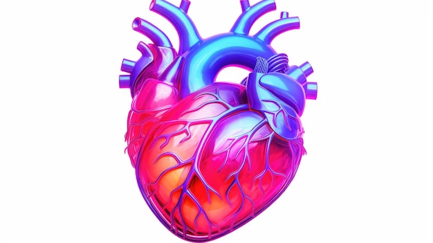 Cuore umano su sfondo bianco Illustrazione creativa colorata in stile futuristico Visual per la progettazione medica