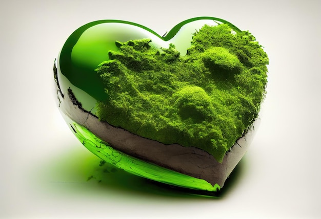 Cuore verde con muschio sopra e la parola amore sopra
