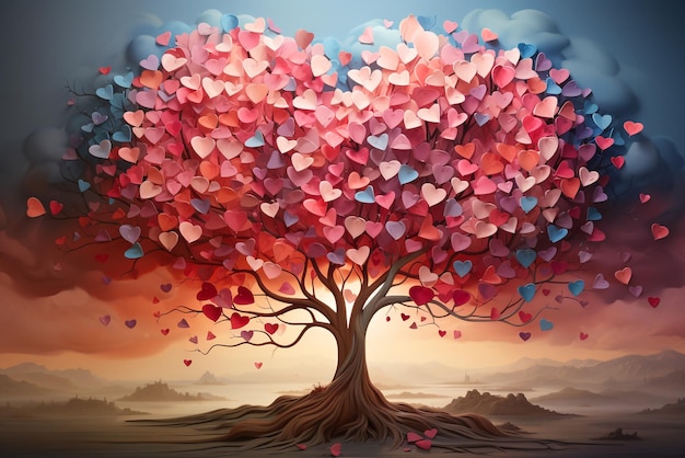 Cuori colorati su un albero amore carità amicizia volontariato aiuto umanitario concetto giorno di San Valentino