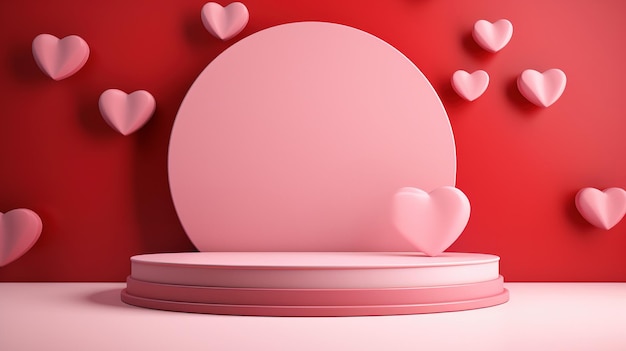 Cuori d'amore rosa pastello rotondo ai generato modello di podio del piedistallo