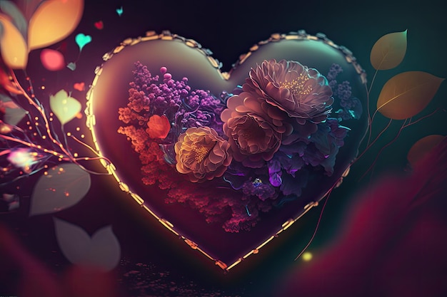 Cuori di San Valentino 3d colorati con elementi di fiori ed effetto Bokeh