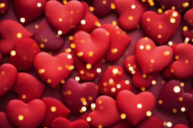 Cuori di velluto rosso come sfondo concetto di San Valentino