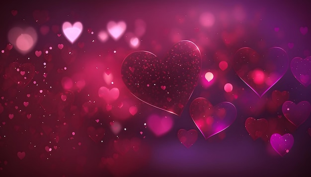 cuori luminosi con bokeh, il giorno di san valentino, romanticismo, illustrazione digitale, rendering 3d