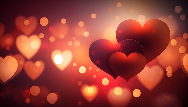 cuori luminosi con bokeh, il giorno di san valentino, romanticismo, illustrazione digitale, rendering 3d