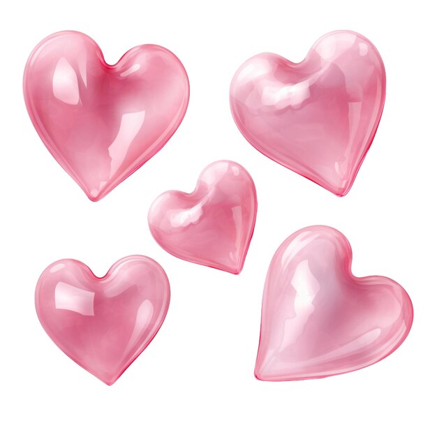 cuori rosa isolati illustrazione realistica Valentine's Day 3D sfondo bianco