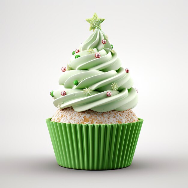 Cupcake a forma di albero di Natale isolato su sfondo bianco Cupcake con forma di arbusto di carisma