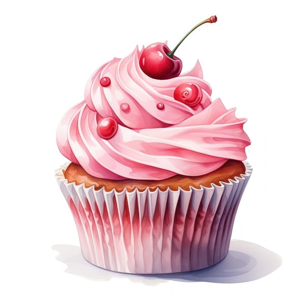 cupcake acquerello con ciliegia isolata