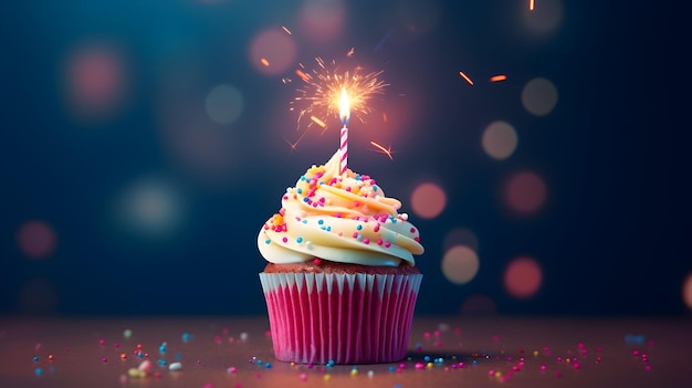 Cupcake ad alta risoluzione Joy a lume di candela per una festa di compleanno