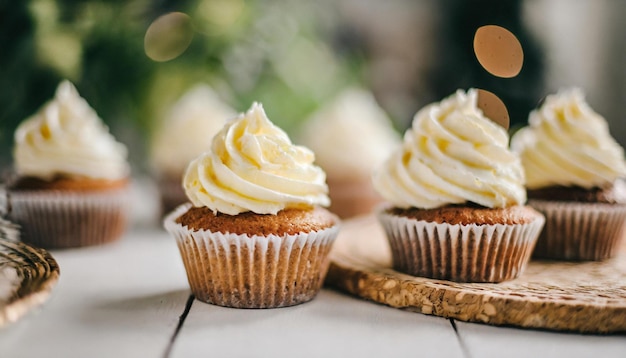 cupcake adornati con glassa colorata e spruzzati disposti per una celebrazione festiva embodyin