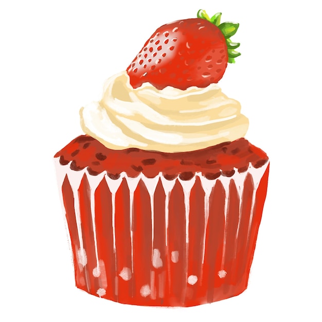 Cupcake alla fragola Illustrazione del disegno a mano del colore dell'acqua Isolare su sfondo bianco