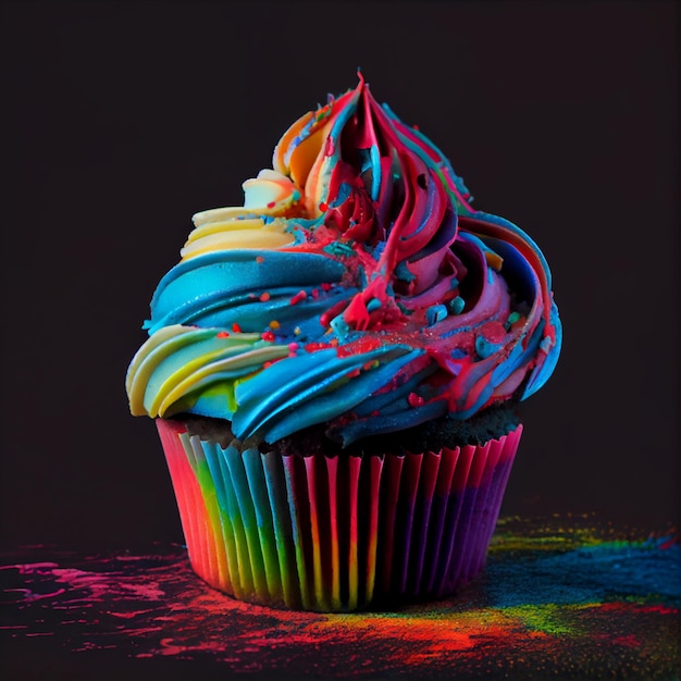 Cupcake arcobaleno colorato su sfondo scuro Illustrazione