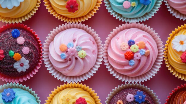 Cupcake colorati con icing e decorazioni intricate