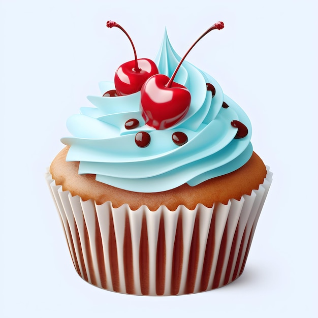 cupcake con cioccolato e ciliegia su sfondo trasparente