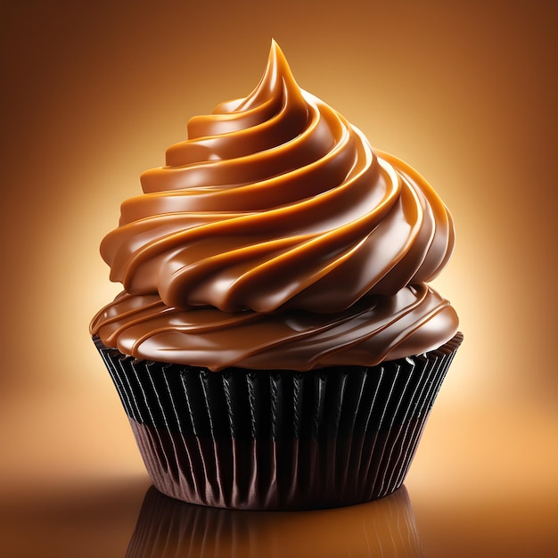 Cupcake con glassa di cioccolato su uno sfondo marrone rendering 3D