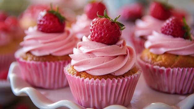 Cupcake con glassa rosa e fragole