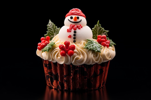 Cupcake da dessert di Natale con l'uomo di neve