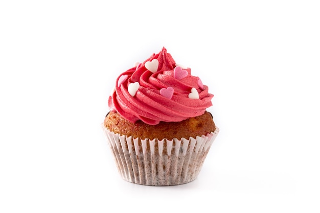 Cupcake decorato con cuori di zucchero isolati