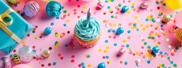 cupcake di compleanno caramelle confetti attenzione selettiva