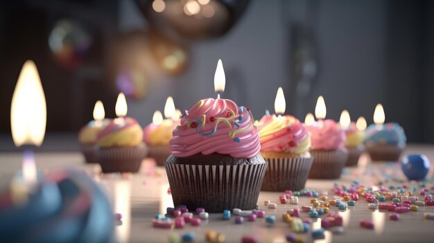 Cupcake di compleanno con candele Illustrazione AI GenerativexA