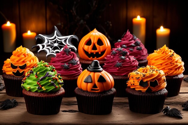 Cupcake di Halloween con disegni spettrali di glassa