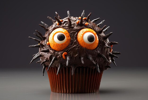 cupcake di halloween con occhi di poltergeist nello stile di composizioni antropomorfe stravaganti