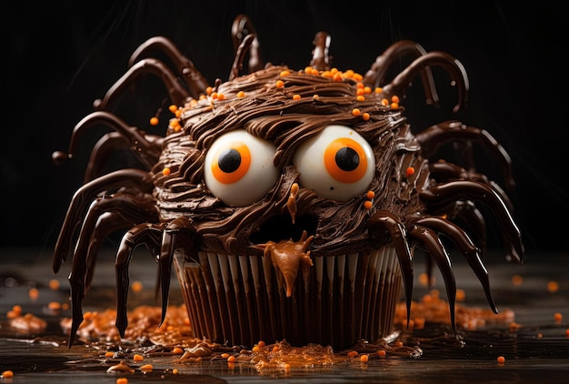 cupcake di halloween con occhi di poltergeist nello stile di composizioni antropomorfe stravaganti