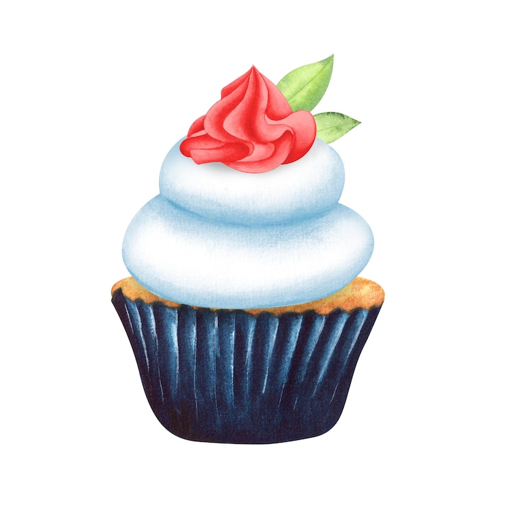 Foto cupcake dolce con decorazioni e crema dipinta ad acquerello