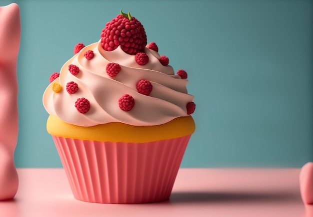 Cupcake dolce con lampone Illustrazione Generative AI