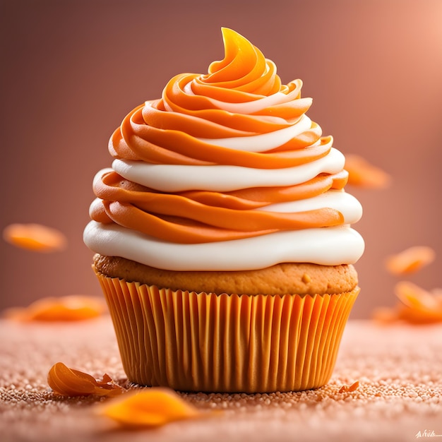 Cupcake glassato con crema dolce al forno per la fotografia di cibo per feste di compleanno