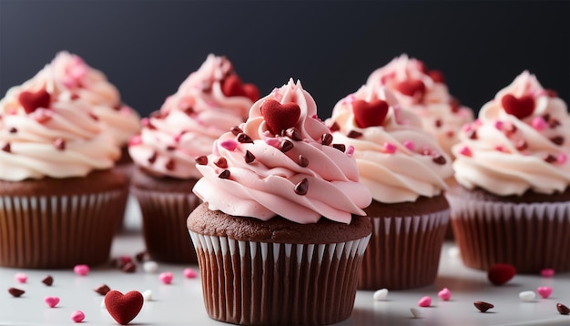 Cupcake gustosi per il giorno di San Valentino spazio di copia sullo sfondo cupcake festivi con un cuore all'interno