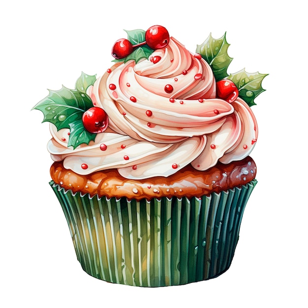Cupcake natalizio acquerello illustrazione isolata vacanze gustosa panetteria AI illustrazione generativa