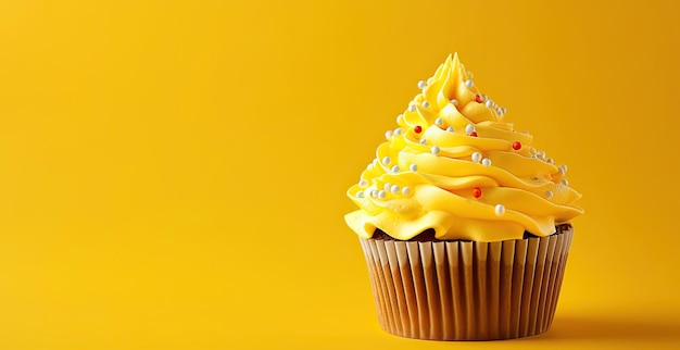 Cupcake su sfondo giallo IA generativa