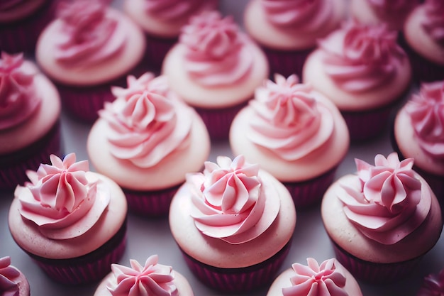 Cupcakes con delicata crema rosa e squisita decorazione per le vacanze