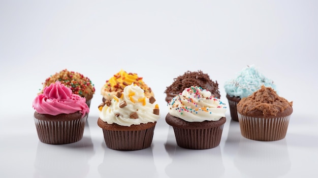 Cupcakes con gusti diversi sono allineati in fila.