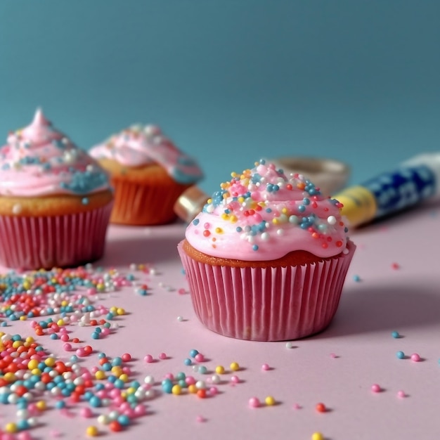 Cupcakes con spruzzi e Copyspace Generative AI