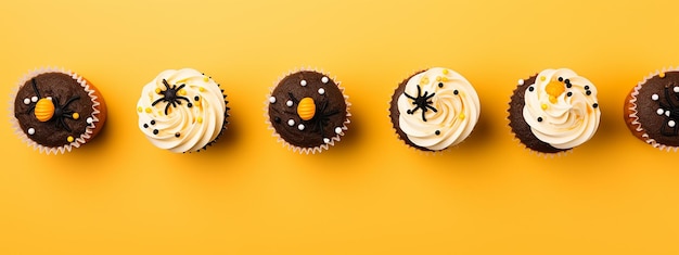 Cupcakes di Halloween con crema su giallo