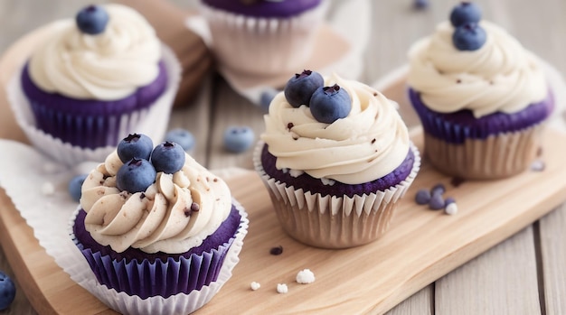 Cupcakes di indulgenza allettante con cioccolato e crema di burro su uno sfondo bianco