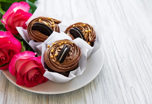 Cupcakes e rose rosa