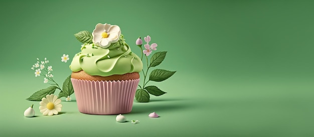 Cupcakes per le vacanze di primavera con fiori e zuccherini per una festa IA generativa Un posto per il tuo testo